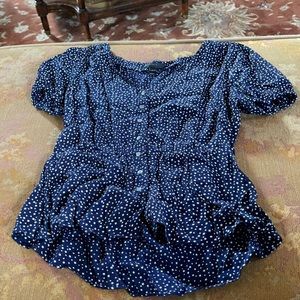 J Crew blue polka dot blouse 0